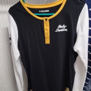 Harley-Davidson Kids Black and White Long Sleeve Tee with Gold Accents